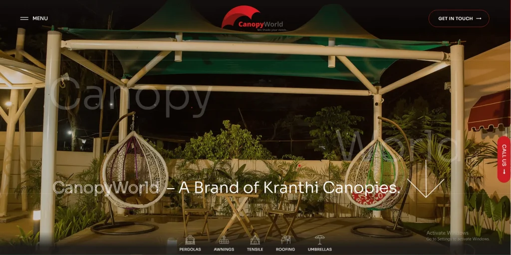 Canopies / Outdoor Structures website design